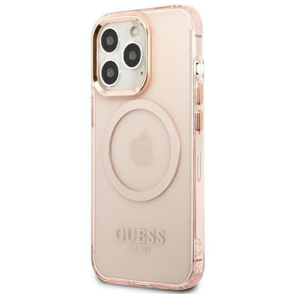 GUESS iPhone 13/13 Pro Skal MagSafe Gold Outline Translucent - R Rosa
