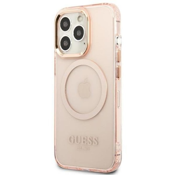 GUESS iPhone 13/13 Pro Skal MagSafe Gold Outline Translucent - Rosa