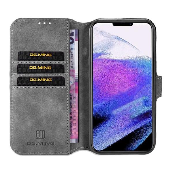 DG.MING iPhone 14 Pro Max Konstläder Plånboksfodral Retro Stil Magnetisk Grå