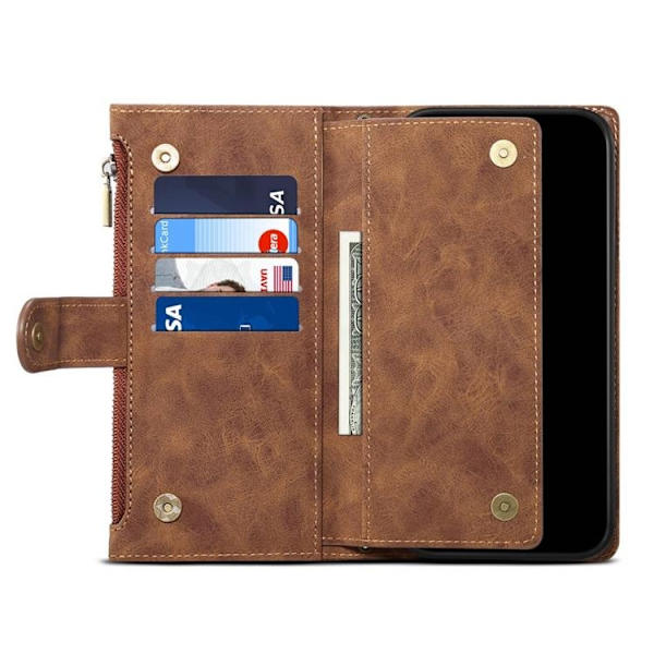 iPhone 14 Plus Plånboksfodral Flap Zipper Strap - Brun