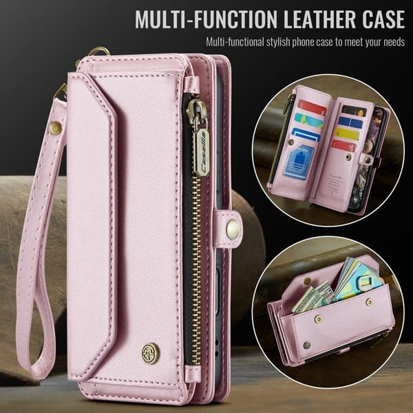 CASEME iPhone Air Plånboksfodral Konstläder med Dragkedja - Rosa