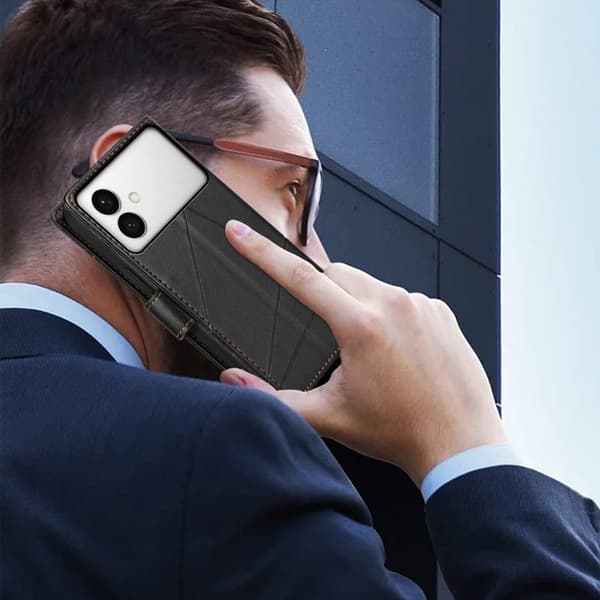 Samsung Galaxy S26 Edge Plånboksfodral Imprint Konstläder Med Handrem - Svart