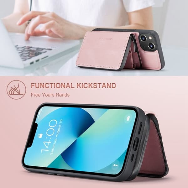 JEEHOOD Mobilskal till iPhone 14 Plus Shockproof KonstLäder Rosa