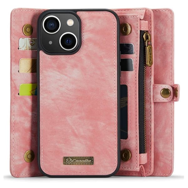 CASEME 008 iPhone 14 Plånboksfodral Konstläder Med Dragkedja - Rosa
