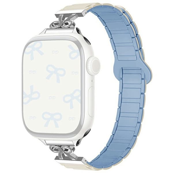 Apple Watch 42/44/45/46/49mm Armband Magnetic Bowknot - Vit/Blå Vit