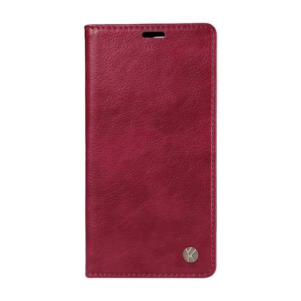 YIKATU OnePlus 15 Plånboksfodral Litchi Closure Konstläder Vinröd