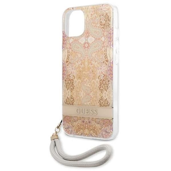 Guess iPhone 13 Mini Skal Flower Strap - Kulta Guld