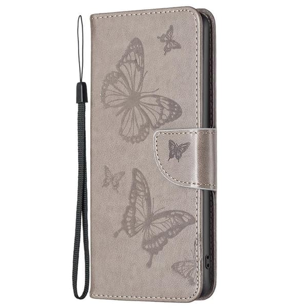 iPhone 14 Max Plånboksfodral Butterflies Imprinted - Grå