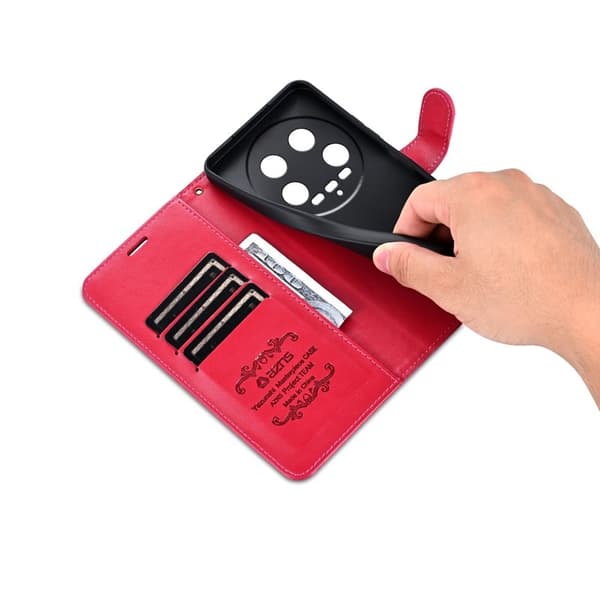 AZNS Xiaomi 14 Ultra Plånboksfodral Ställ Stötsäker Konstläder - Röd