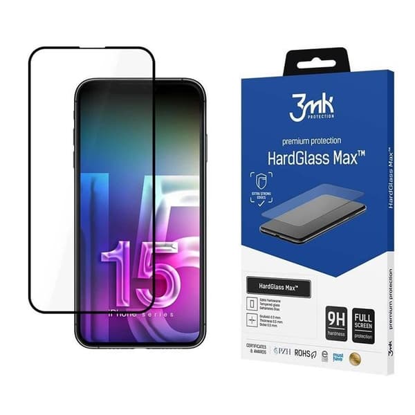 3MK iPhone 15 Plus Härdat Glas Skärmskydd Max - Svart Transparent