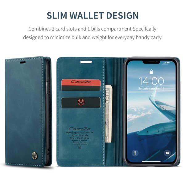 CASEME 013 Flip Konstläderplånboksfodral till iPhone 11 - Blå