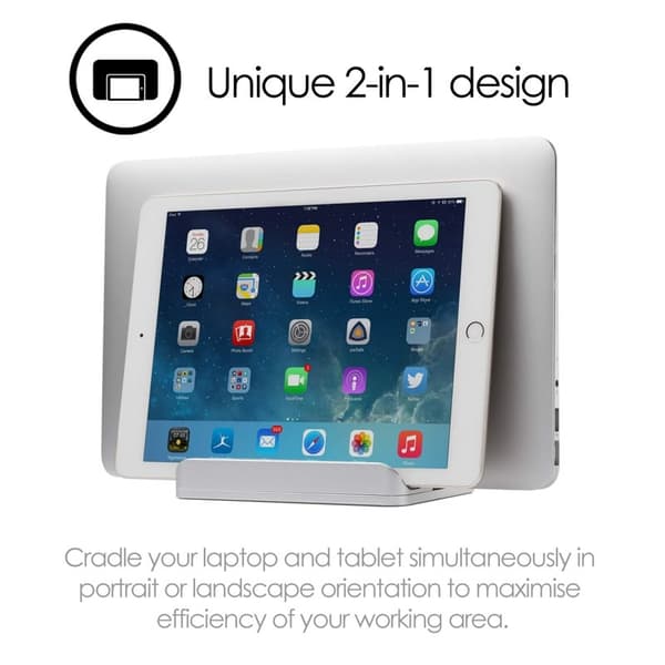 DESIRE2 Dubbelt Bordsställ för Tablets Mac/Ultrabooks Justerbar Aluminium Silver