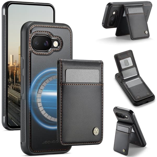 JEEHOOD J06 Konstläder fodral till Google Pixel 9a - Svart