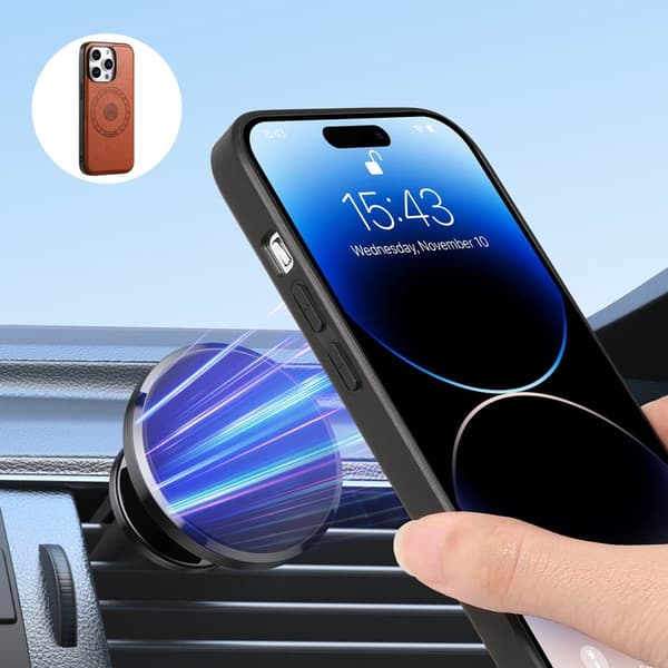 DENIOR Mobilskal till iPhone 15 Pro KonstLäder med kortficka - Brun