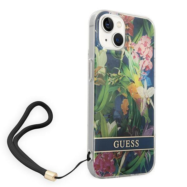 GUESS iPhone 14 Plus Skal Flower Strap - Blå