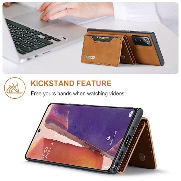 DG.MING M2 Tri-fold Konstläder Plånboksfodral för Samsung Galaxy Note20 - Brun