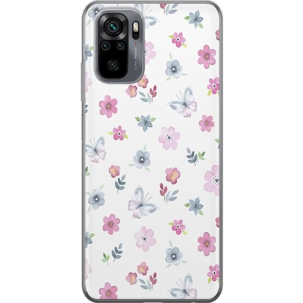 Telefontaske til Xiaomi Redmi Note 10 med blomster og sommerfugle