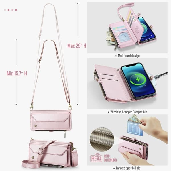CASEME Plånboksfodral Konstläder för iPhone 12/12 Pro - Rosa