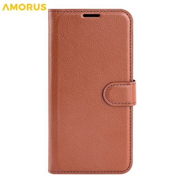 AMORUS iPhone Air Konstläder Plånboksfodral Flipstativ Litchi - Brun Brun