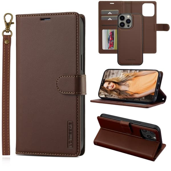 LC.IMEEKE L2 Series iPhone 15 Pro Max Plånboksfodral Konstläder - Brun