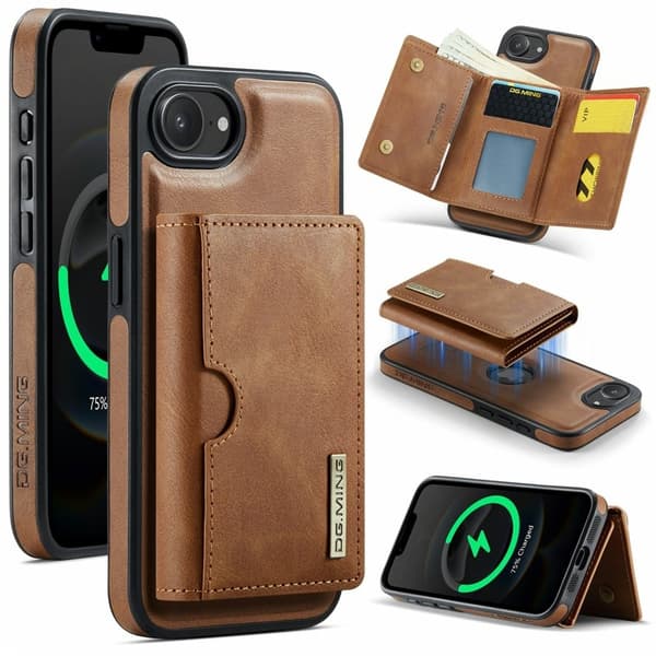 DG.MING M6 Series Mobilskal till iPhone 16e Magnetiskt Plånboksfodral Brun