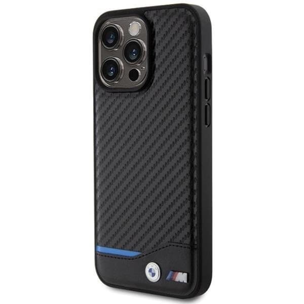 BMW Mobilskal till iPhone 15 Pro Läder Carbon - Svart Black