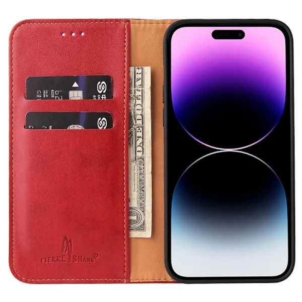 FIERRE SHANN iPhone 14 Pro Max Plånboksfodral Konstläder - Röd