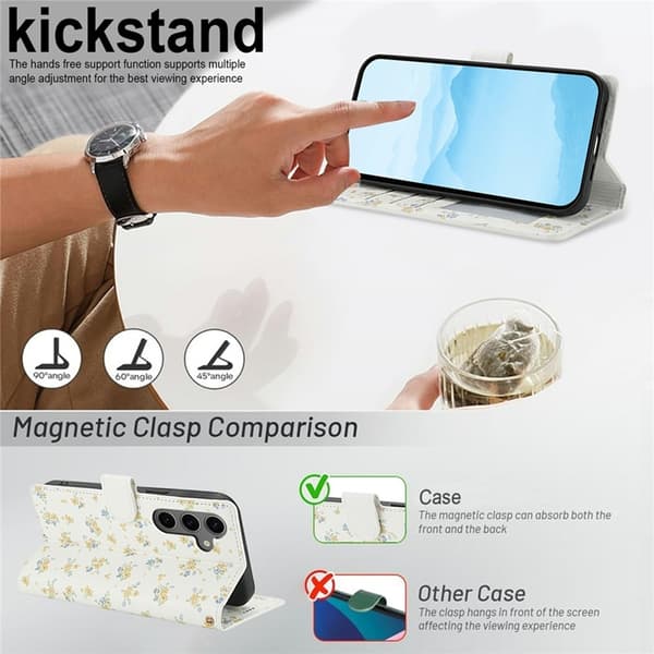 Galaxy S25 Plus - S24 Plus Plånboksfodral Rhombic Floral A5 Vit
