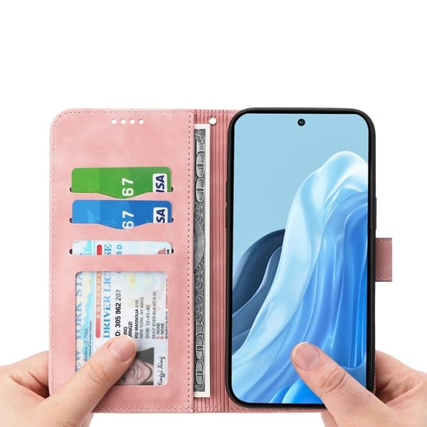 DIERFENG DF-03 Samsung Galaxy S25 Edge Plånboksfodral Konstläder - Rosa