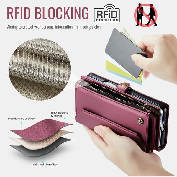 CASEME Galaxy Z Fold 7 Konstläder Plånboksfodral Med Remmar - Röd Röd