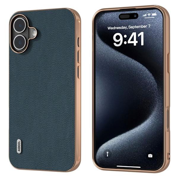 ABEEL Mobilskal till iPhone 16 Plus Electroplating Äkta Läder Grön