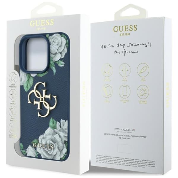 Guess telefontaske til iPhone 16 Pro Max kornede roser Stort 4G-logo