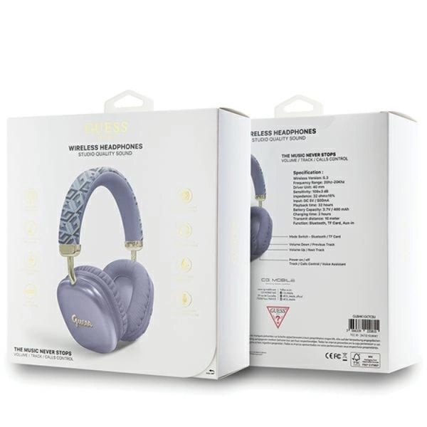 Guess On-ear Hörlurar Bluetooth GCube Metallic Script Logo - Lila