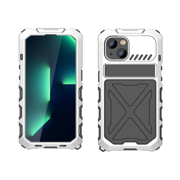 R-JUST Mobilskal till iPhone 14 Kickstand i Silikon + Metall Silver