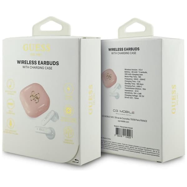 Guess TWS In-Ear Hörlurar Bluetooth 4G Metal Logo - Rosa
