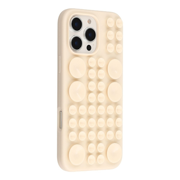 Mobilskal till iPhone 16 Pro Sugkopp Silikon med Tygfoder Beige