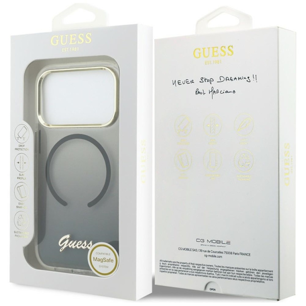 Guess Mobilskal För iPhone 17 Pro MagSafe IML Gradient Script Metal - Svart Svart