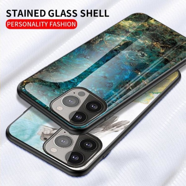 Anti-Scratch Härdat Glas Skärmskydd Skal iPhone 13 Pro - Röd Marble