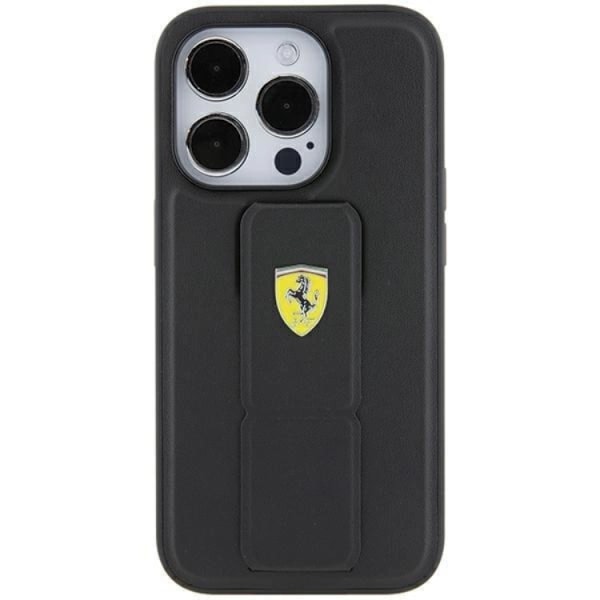 Ferrari iPhone 15 Pro Mobilskal Grip Stand Metal Logo - Svart Svart