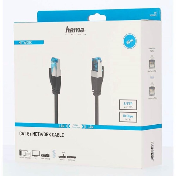 HAMA Nätverkskabel CAT6a S / FTP 10.0m - Svart Svart
