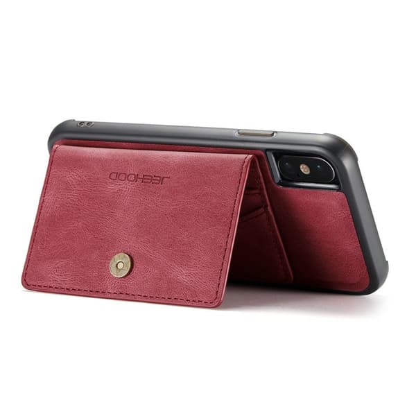 JEEHOOD iPhone XS/X Plånboksfodral Konstläder TPU med kickstand - Röd