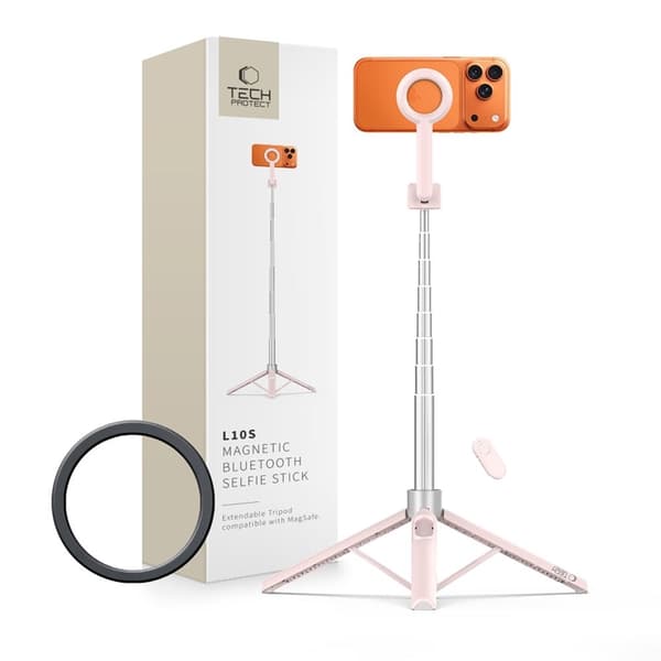 Tech-Protect Trådlös Magsafe Selfiestick Tripod L10S - Rosa/Grå Grå