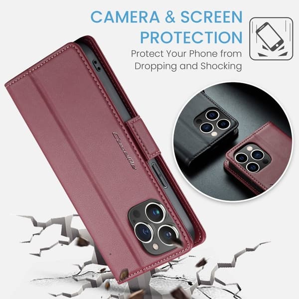CASEME Plånboksfodral Konstläder för iPhone 14 Pro RFID-Skydd Röd