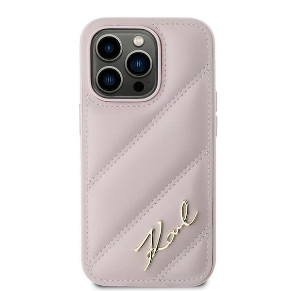 Karl Lagerfeld iPhone 14 Pro Cover MagSafe Quiltet Script Pink