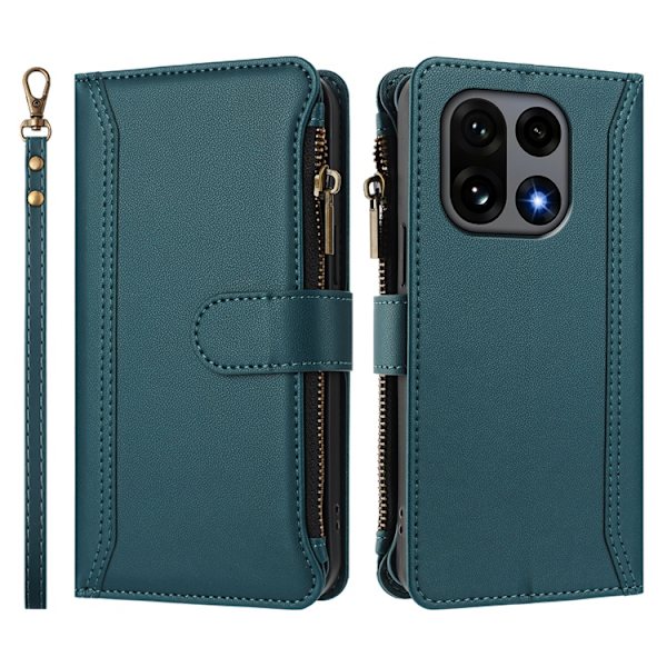 OnePlus 15 5G Plånboksfodral Zipper Konstläder Grön