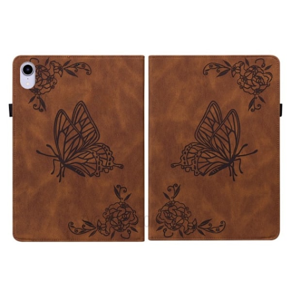 iPad mini 6 (2021) Fodral Imprinted Butterfly Flower - Brun