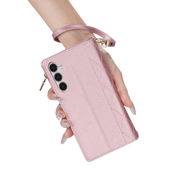 Plånboksfodral för Samsung Galaxy S26 Konstläder med rem - Roséguld