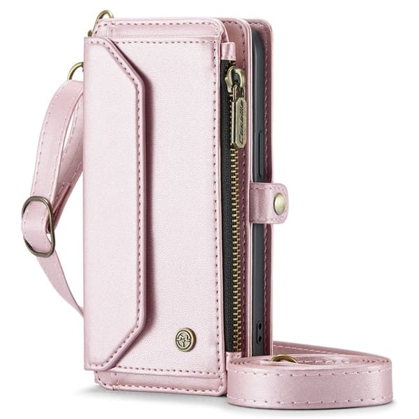 CASEME iPhone 16 Pro Plånboksfodral Konstläder med Dragkedja - Rosa