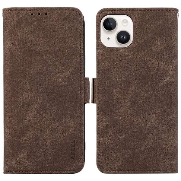 ABEEL iPhone 15 Plus Plånboksfodral Konstläder med RFID-Skydd - Brun