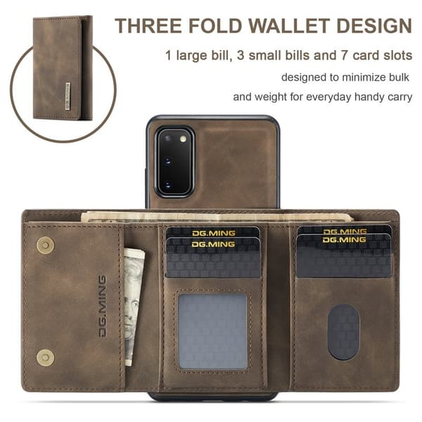 DG.MING 2-in-1 Plånboksfodral med Magnet för Samsung S20 - Brun